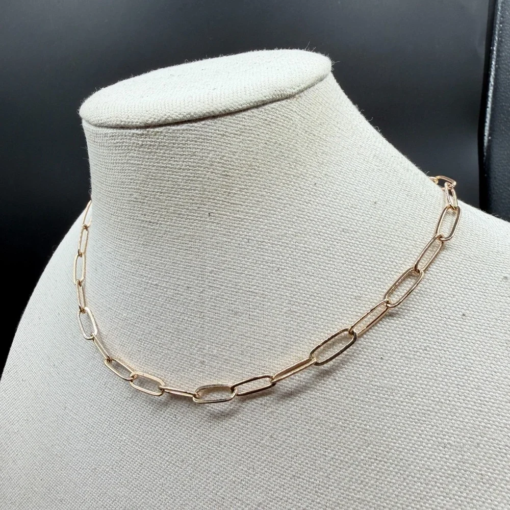 Rose Gold Tone Paperclip Chain Necklace Toggle Clasp Minimalist Modern Jewelry